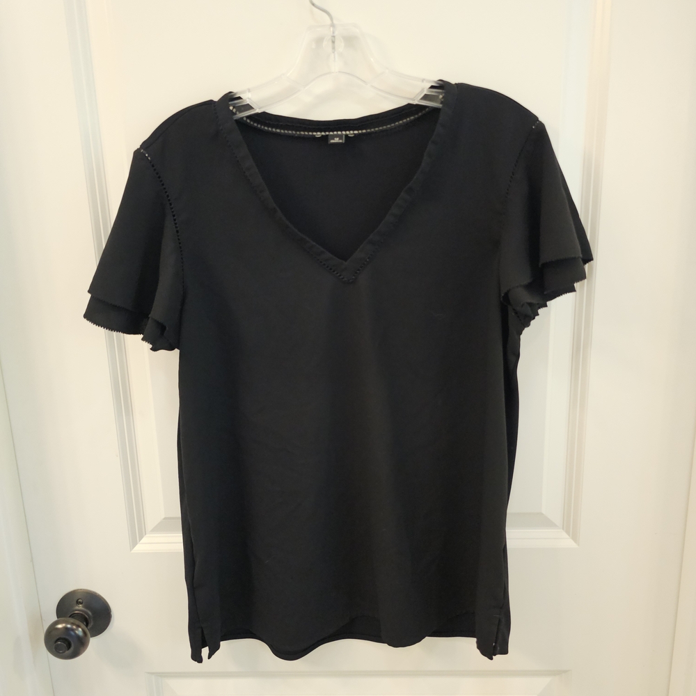 Ann Taylor Women's Black V-Neck Flutter Sleeve Top Size M